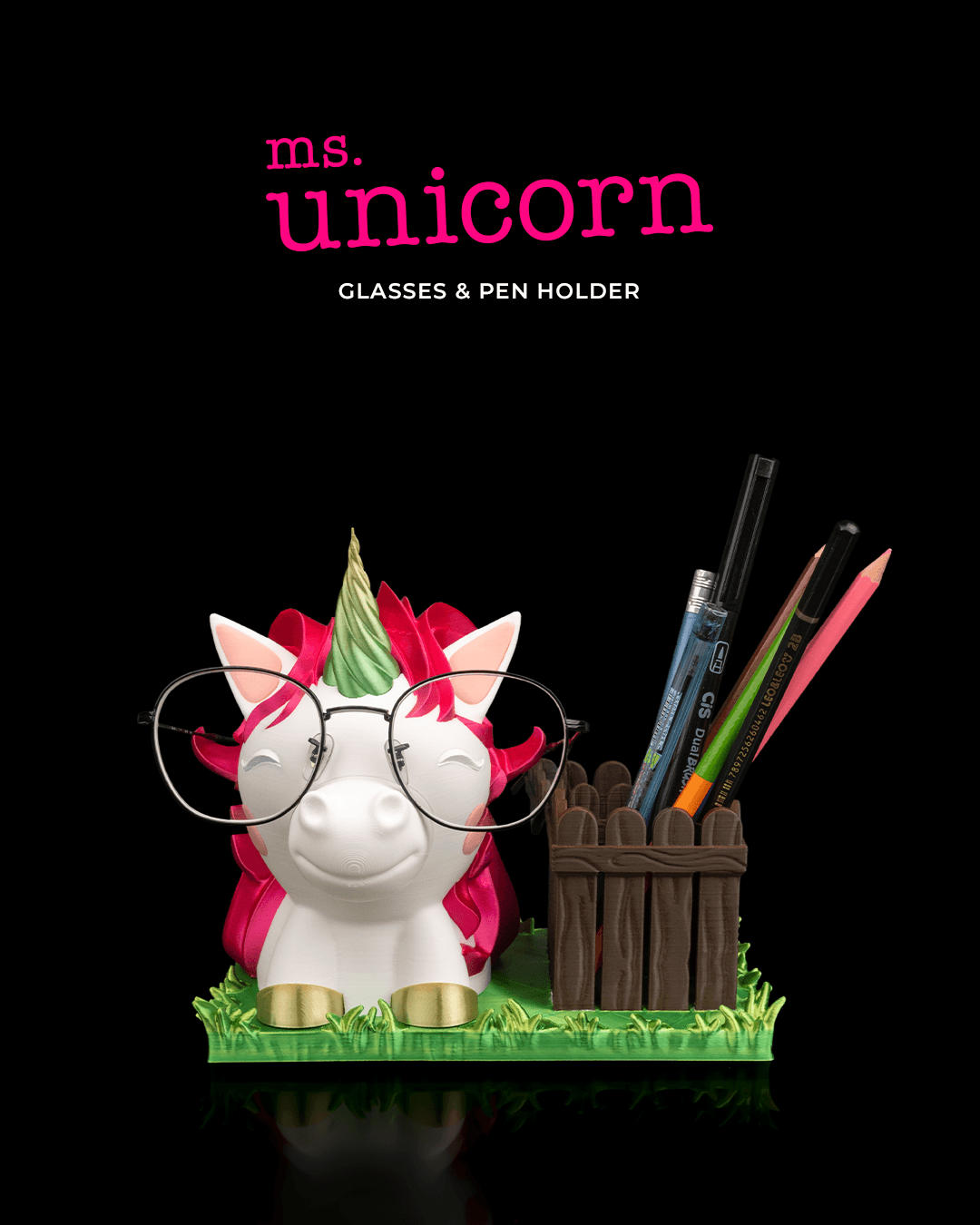 Ms. Unicorn glasses and pen holder