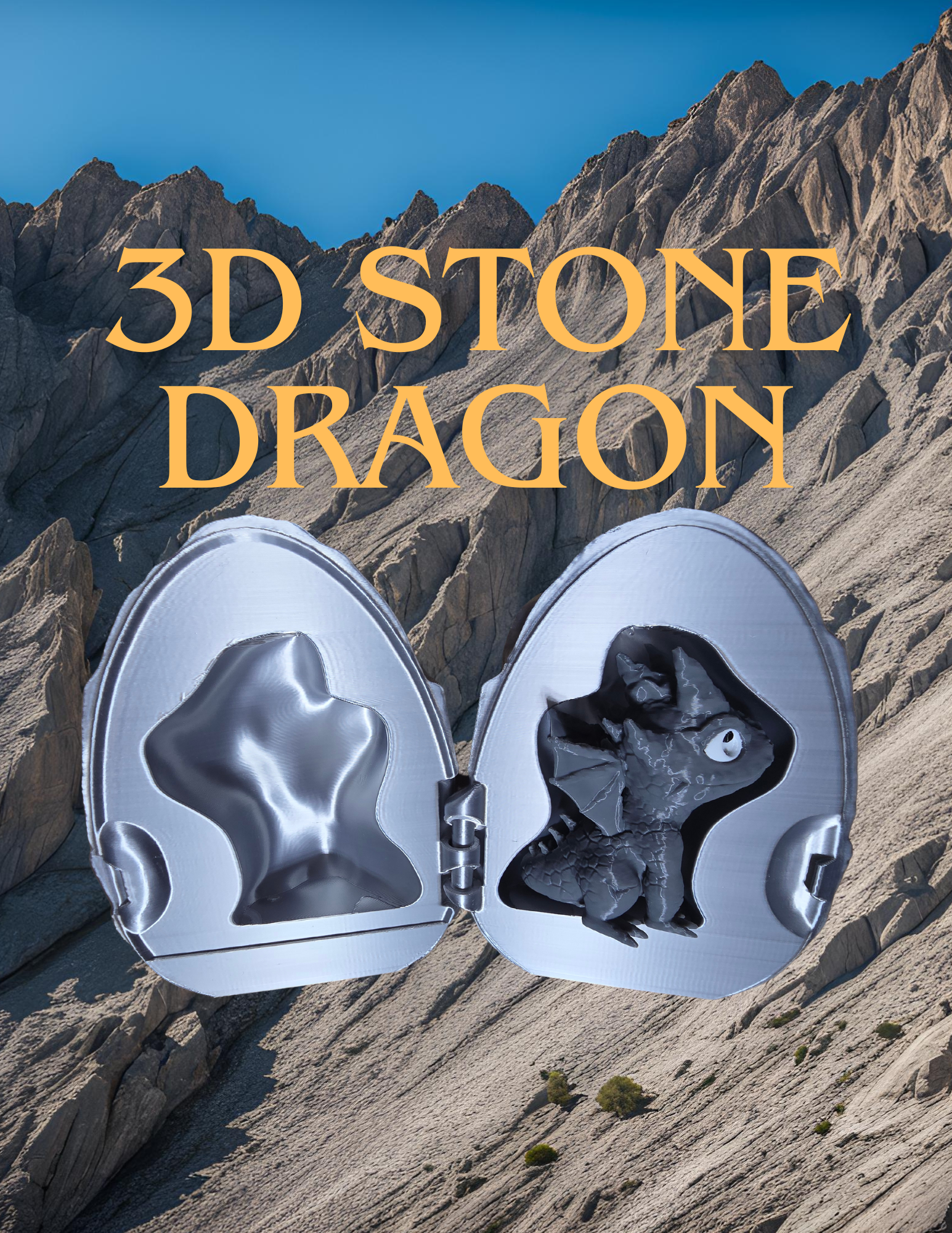3D Printed Baby Stone Dragon & Egg – Earthbound Hatchling Collectible