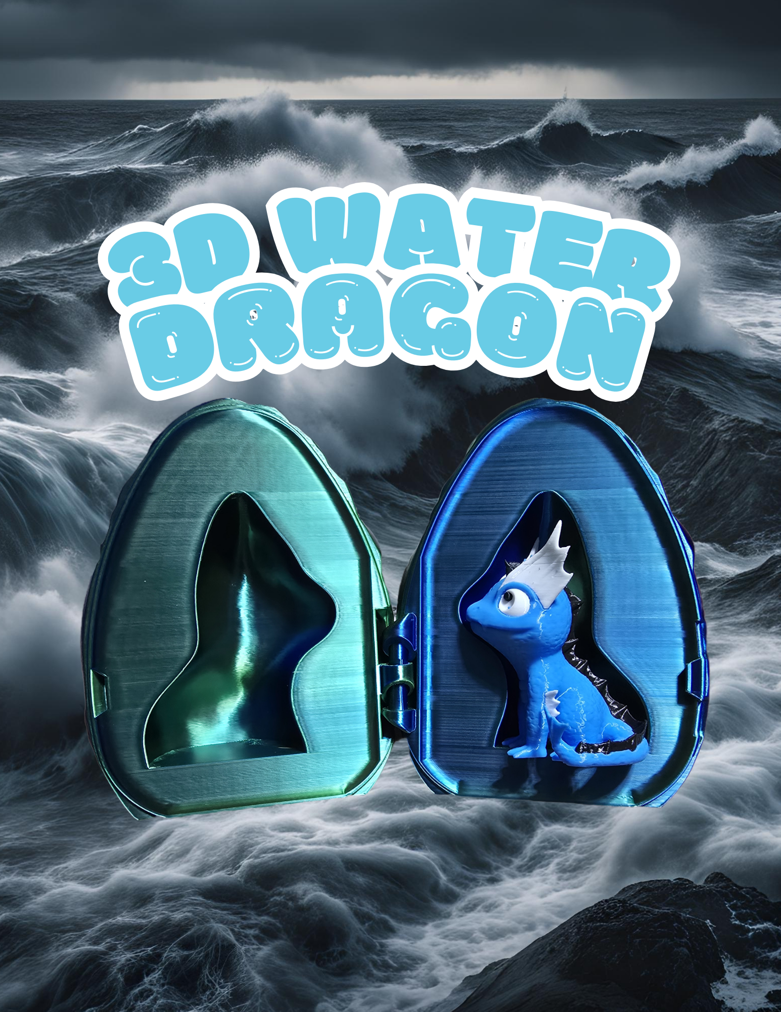 3D Printed Baby Water Dragon & Egg – Enchanted Ocean Hatchling Collectible